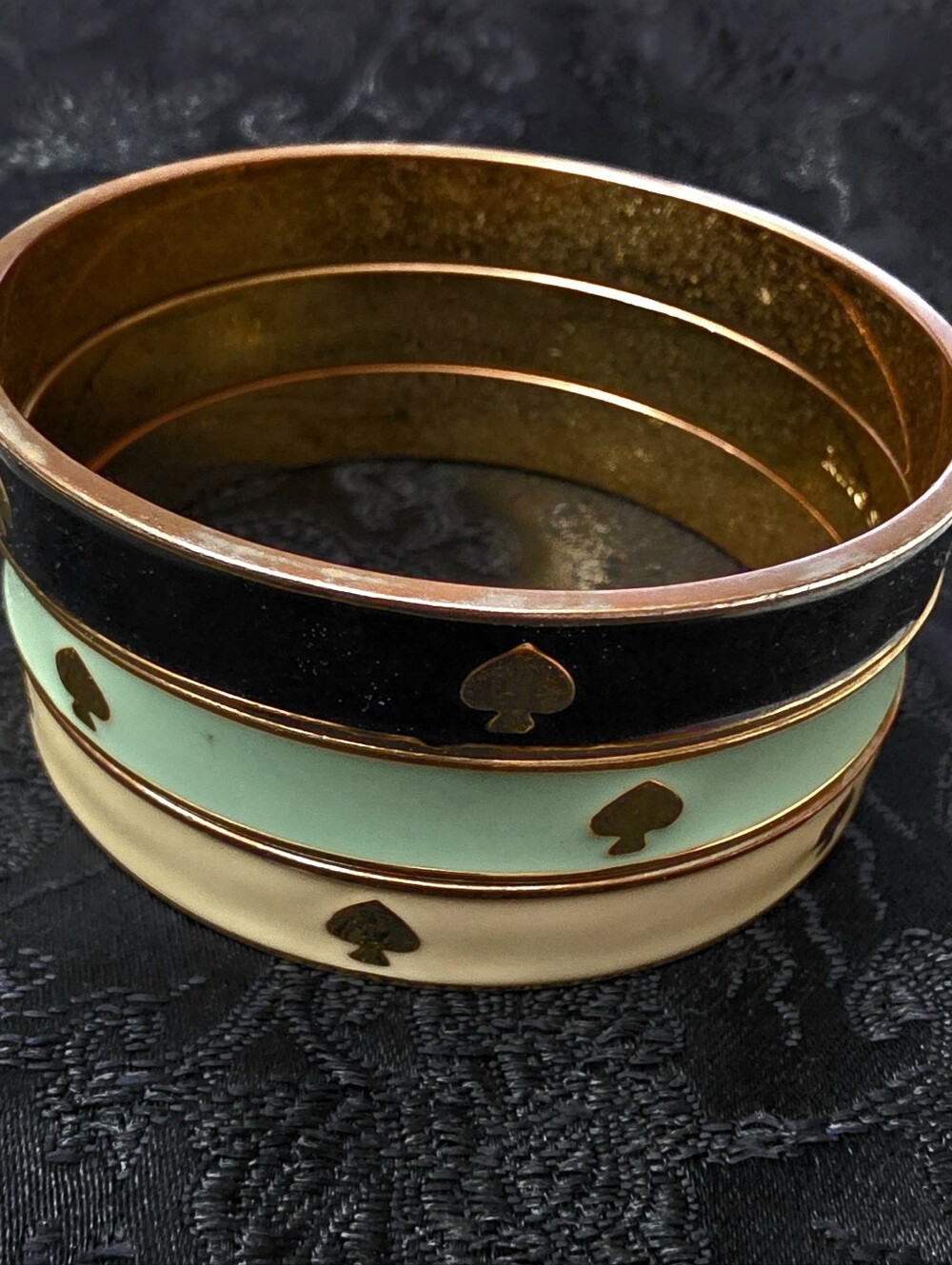 Kate Spade Black, Mint and Cream Enamel Spade Bangle Bracelet Set - Picture 3 of 3